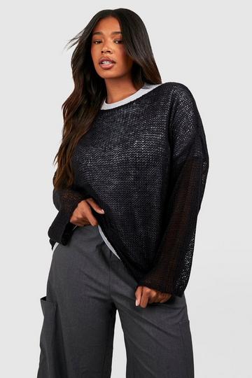 Plus Loose Knit Slouchy Sweater black