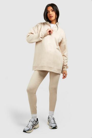 Maternity Half Zip Oversized Sweatshirt And Legging Set stone