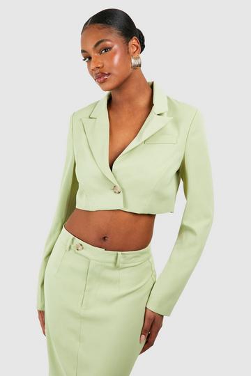 Tall Woven Tailored Cropped Blazer light khaki