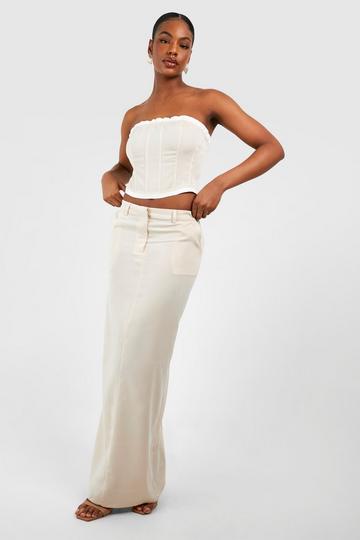 Tall Woven Tailored Back Split Maxi Skirt stone