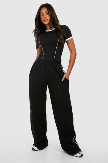 Piping Detail T-Shirt And Straight Leg Jogger Set black