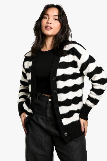 Plus Stripe Oversized Knitted Cardigan black