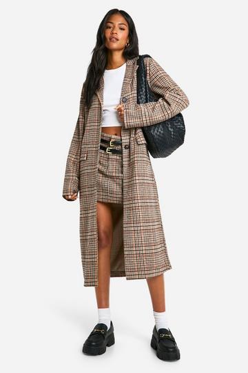 Tall Check Wool Look Longline Coat stone