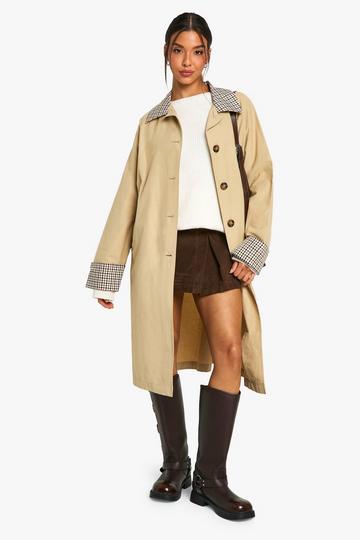 Check Collar Trench Coat stone