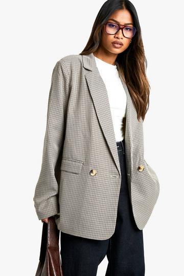 Tonal Mini Check Double Breasted Blazer stone