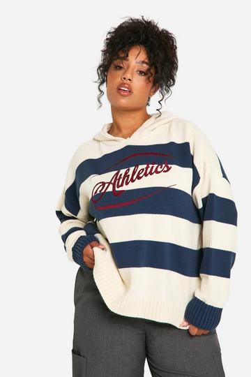 Plus Athletic Embroidered Oversized Knitted Hoodie navy