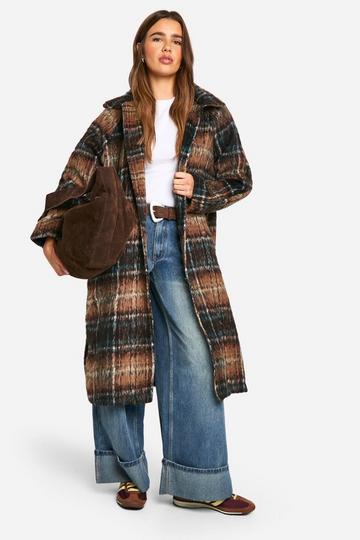 Check Wool Look Coat dark brown