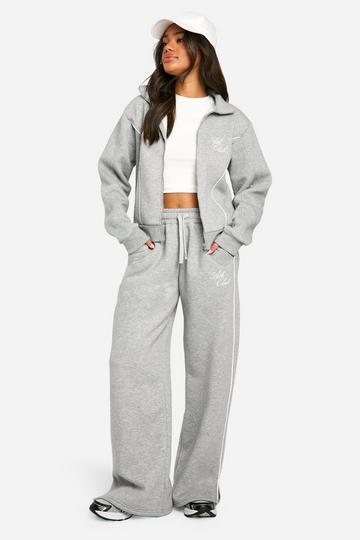 PIPING DETAIL FUNNEL NECK ZIP THROUGH SWEATSHIRT TRACKSUIT grey marl