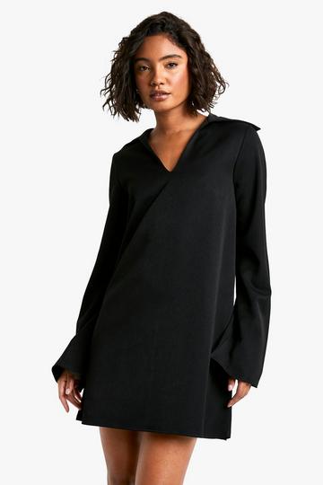 Tall Collar Detail Woven Tailored Shift Dress black