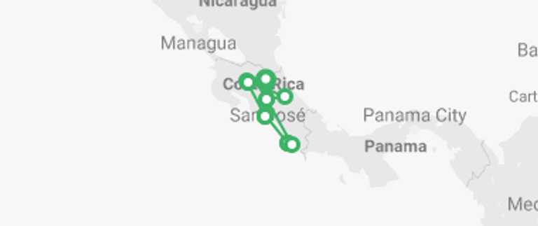 Map of a Zip lining Tour with 8 destination visits for the trip: Costa Rica Five Star Experience