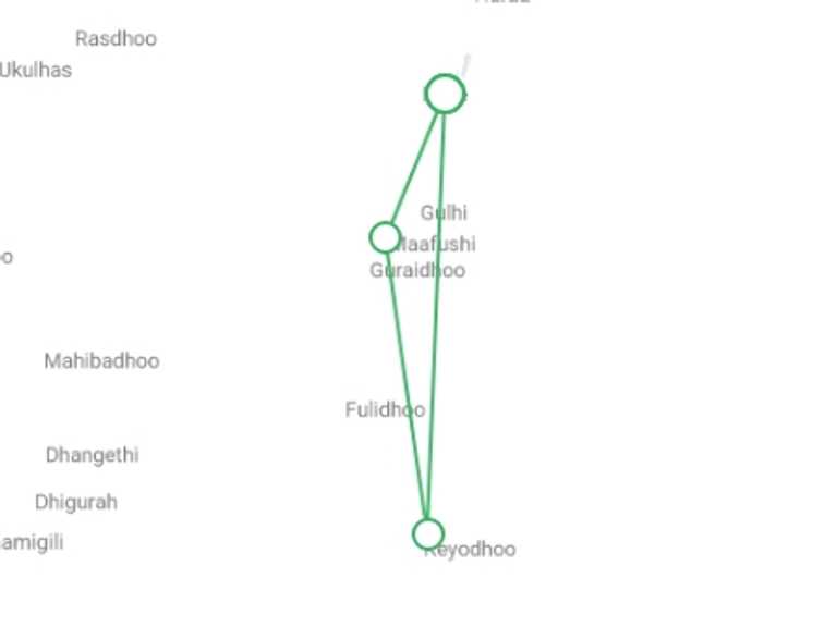 Map of a Beach Tour with 3 destination visits for the trip: Maldives Dhoni Explorer