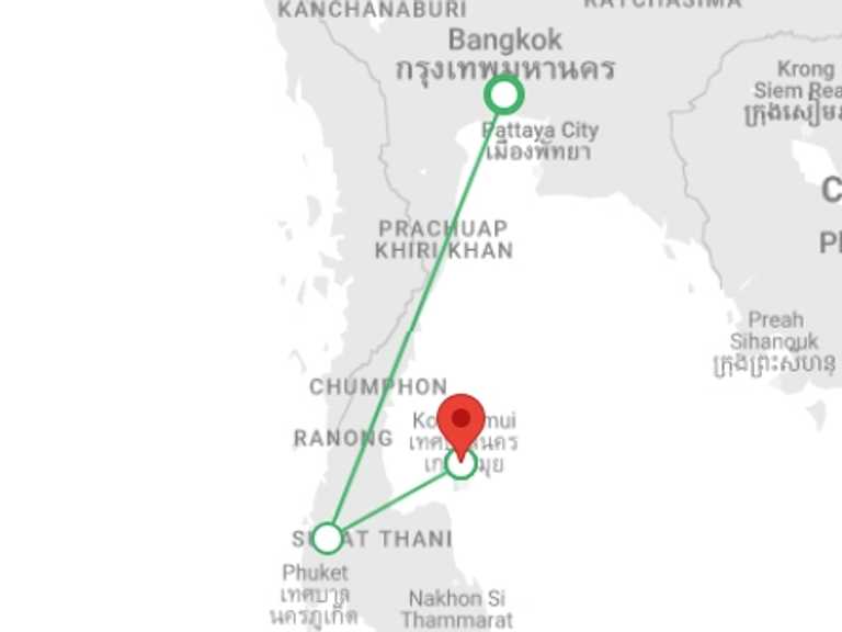 Map of a Snorkeling Tour with 3 destination visits for the trip: Thai Intro 9 day