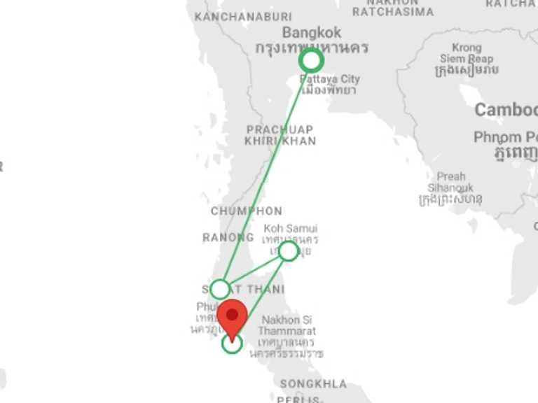 Map of a Snorkeling Tour with 6 destination visits for the trip: Thai Intro 12 day