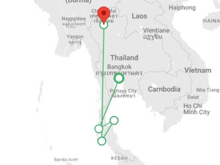 Map of a Snorkeling Tour with 6 destination visits for the trip: Thai Intro 18 day