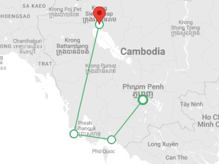 Map of a Snorkeling Tour with 4 destination visits for the trip: Cambodia Intro