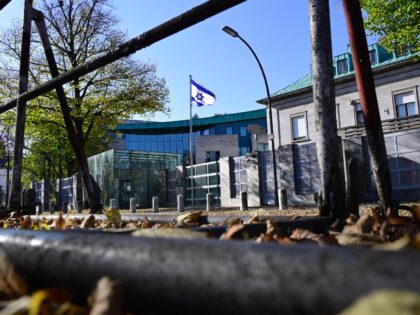 The Israeli flag flies in front of the Israeli embassy in Berlin, on October 20, 2024. A L