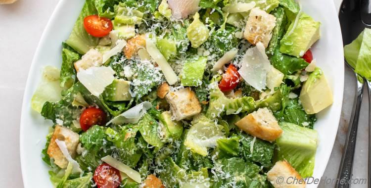 Avocado Caesar Salad with Avocado Caesar Dressing