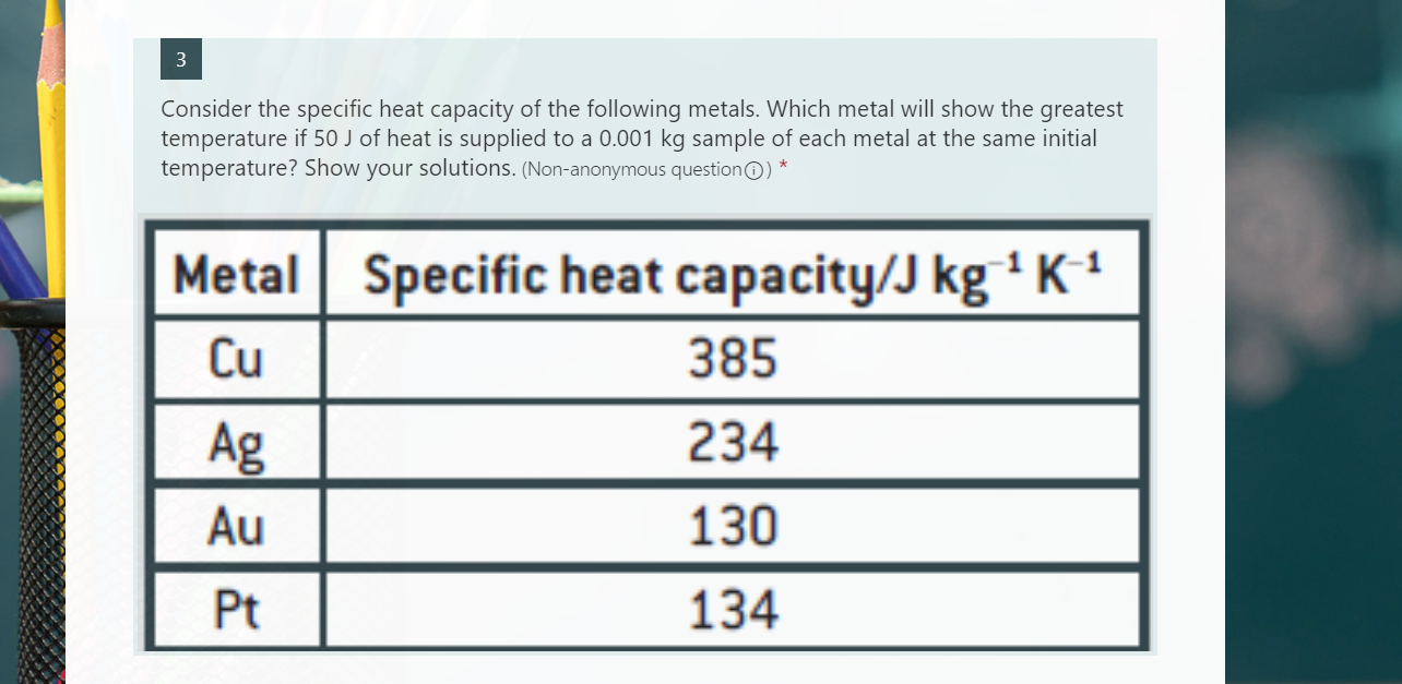 Solved 3 Consider the specific heat capacity of the | Chegg.com