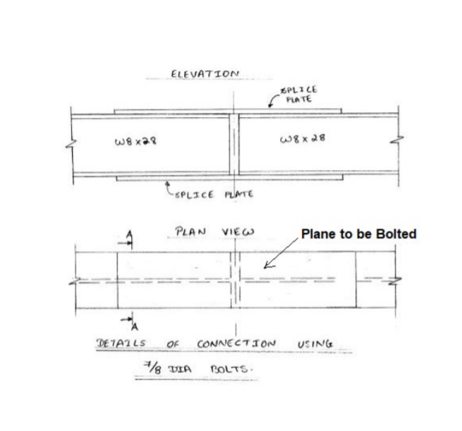 Solved ELEVATION SPLICE PLATE W8x28 W8x28 ESPLICE PLATE PLAN | Chegg.com