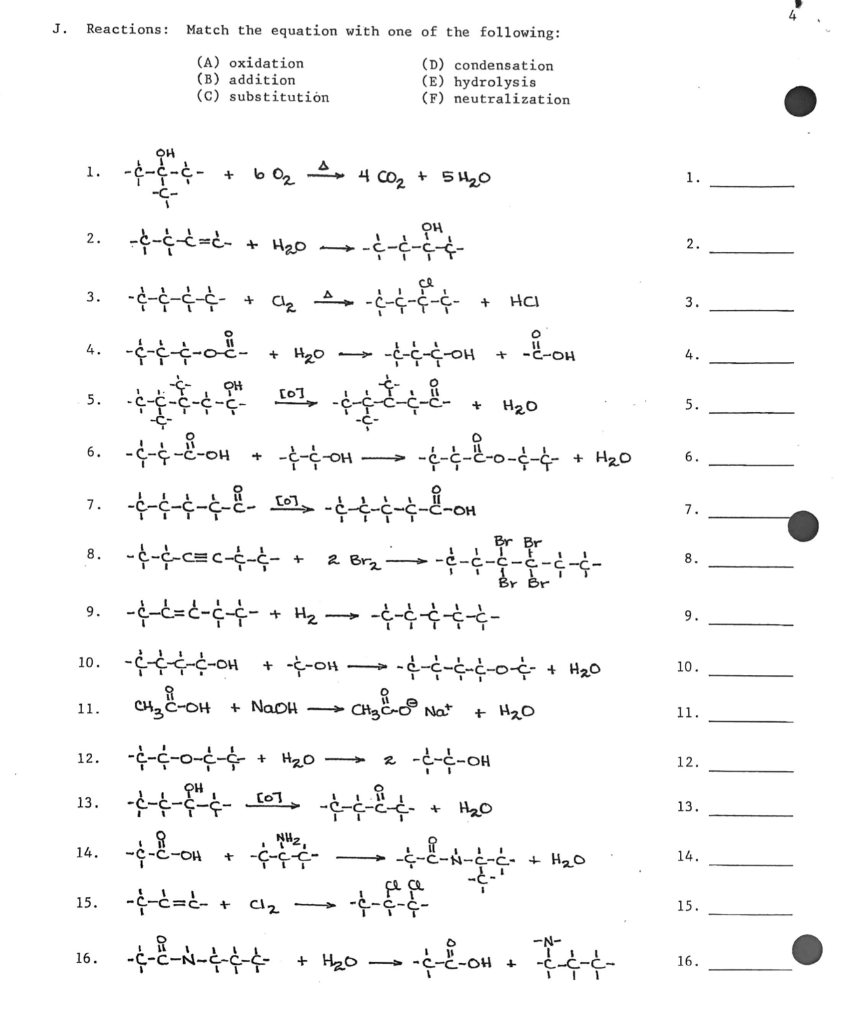 Solved J. Reactions: Match the equation with one of the | Chegg.com