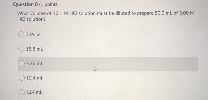 Solved Question 8 (1 point) What volume of 12.1 M HCl | Chegg.com