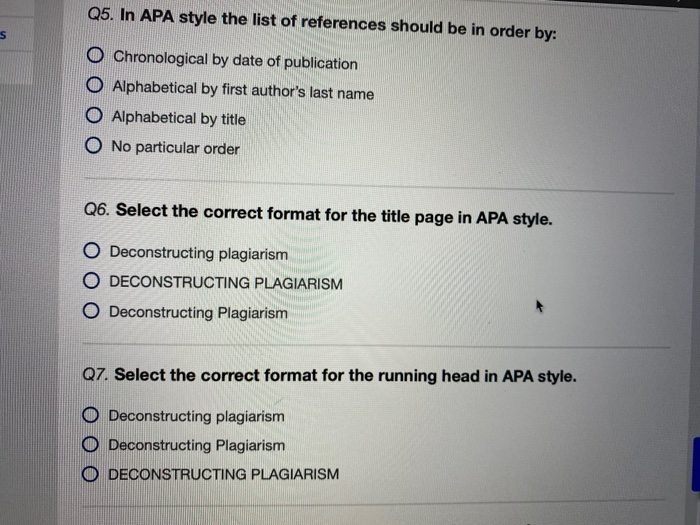 Solved Q5 In Apa Style The List Of References Should Be Chegg Com