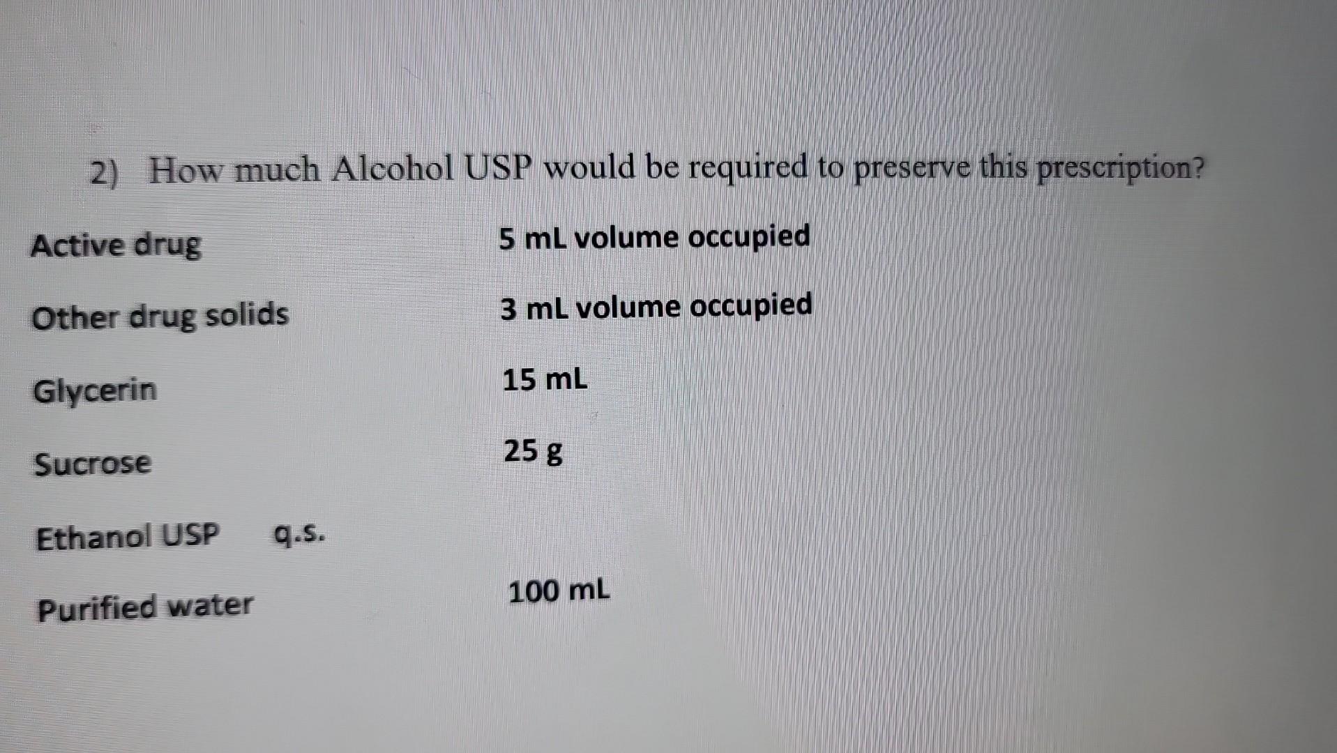 Solved 2) How much Alcohol USP would be required to preserve | Chegg.com