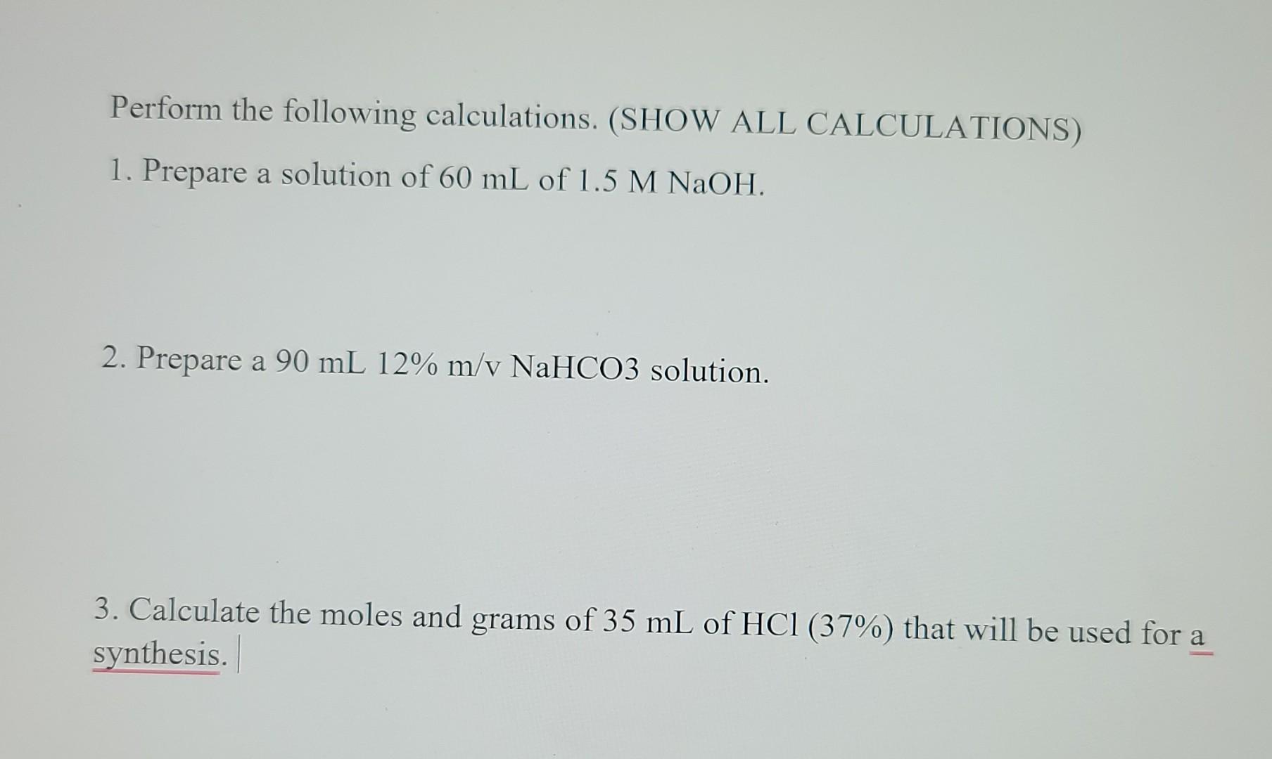 Solved Perform the following calculations. (SHOW ALL | Chegg.com