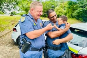 The officers wasted no time in turning on their emergency blue lights and escorting the distressed couple and the sick baby to the nearest clinic.