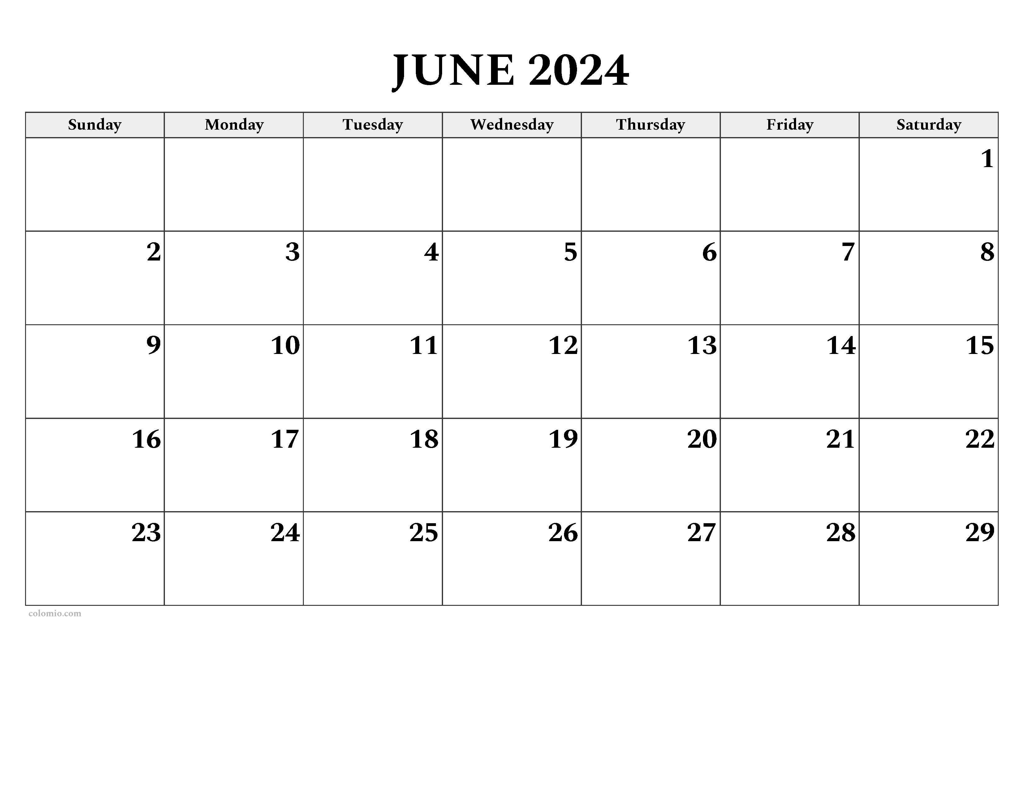 June 2023 Calendar Free Printable PDF, XLS and PNG