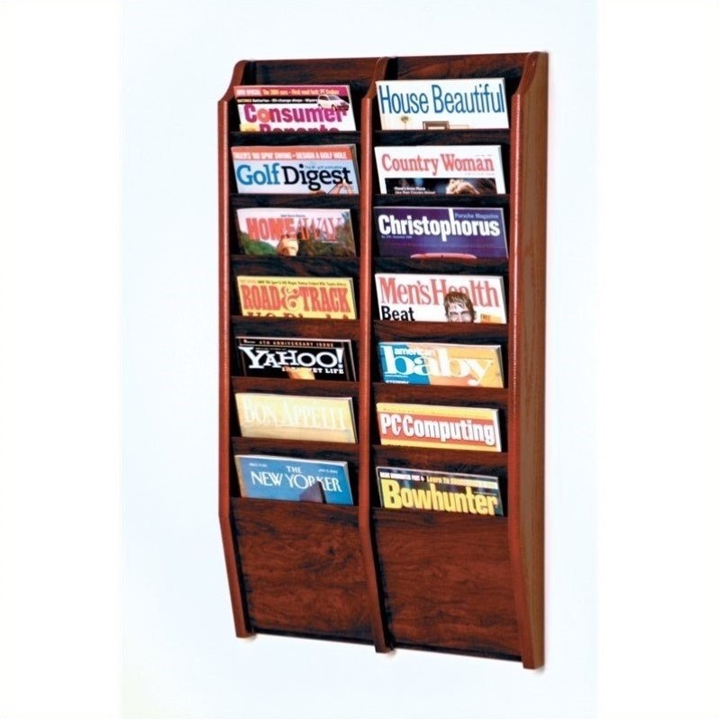 Wooden Mallet 14 Pocket wall Mount Magazine Rack in Mahogany ...