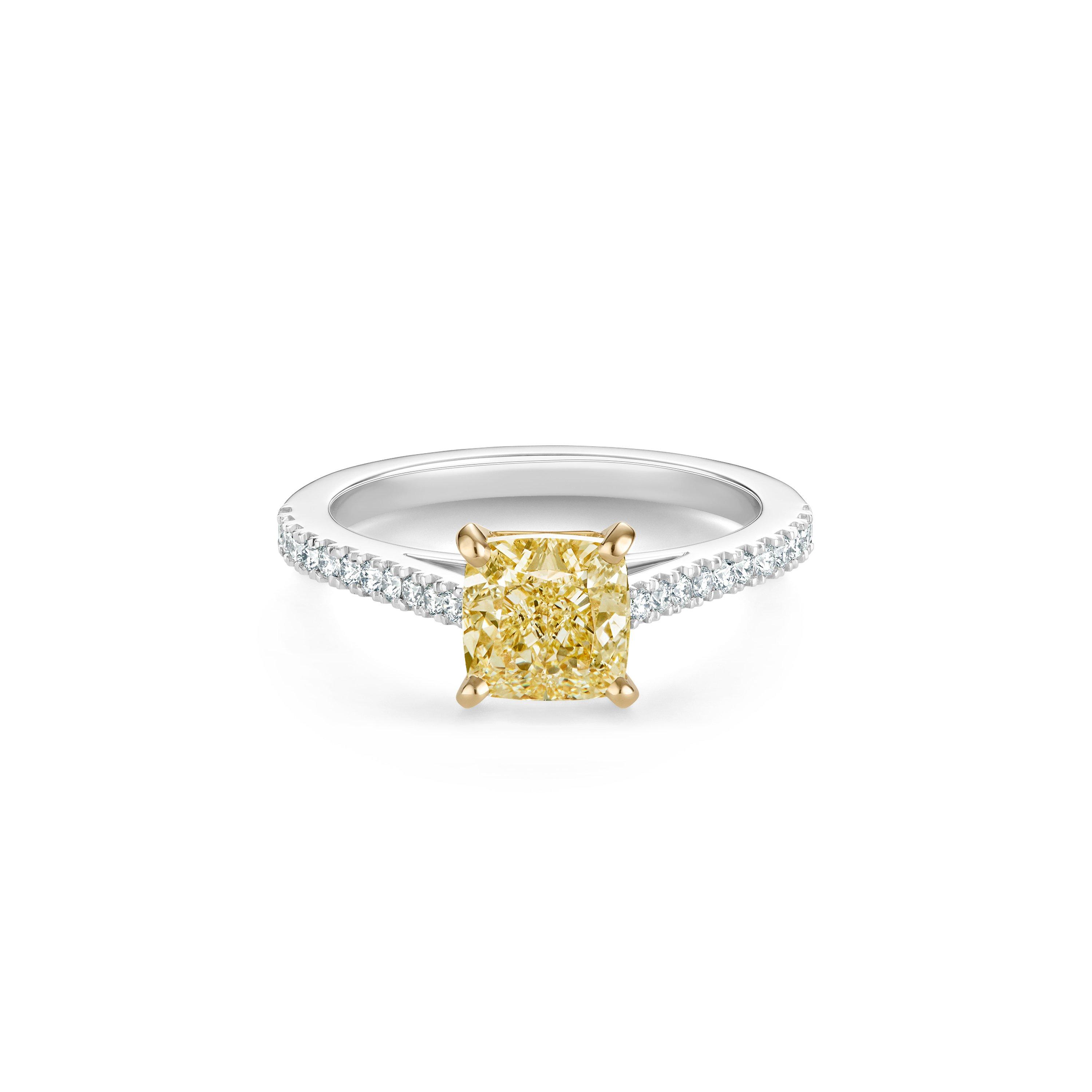 Solitaire DB Classic Pavé Diamant Jaune Taille Coussin, image 1