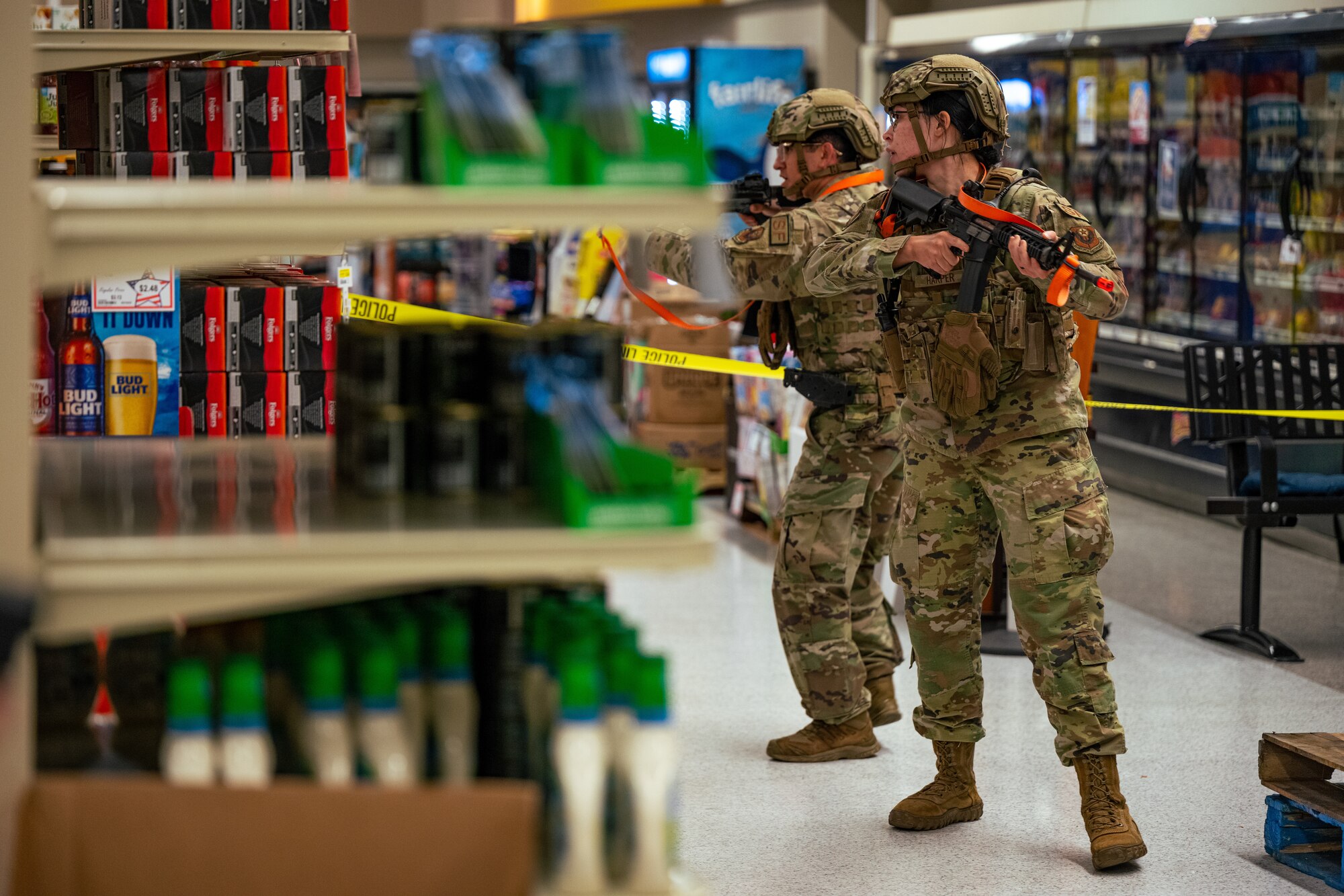 Airmen assigned to the 1st Special Operations Security Forces Squadron participate in an active shooters response exercise at Hurlburt Field, Fla., March 13, 2023.