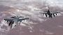 Two U.S. Air Force F-16 Fighting Falcons patrol the U.S. Central Command area of responsibility.