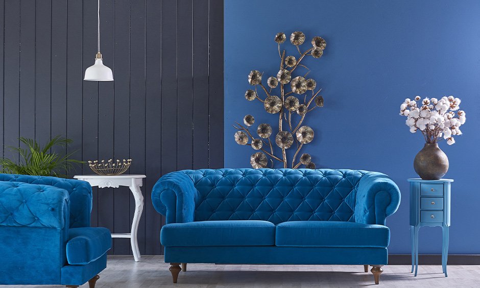 A beautiful blue colour combination for hall known to be the colour of trust which is sure to take your blues away