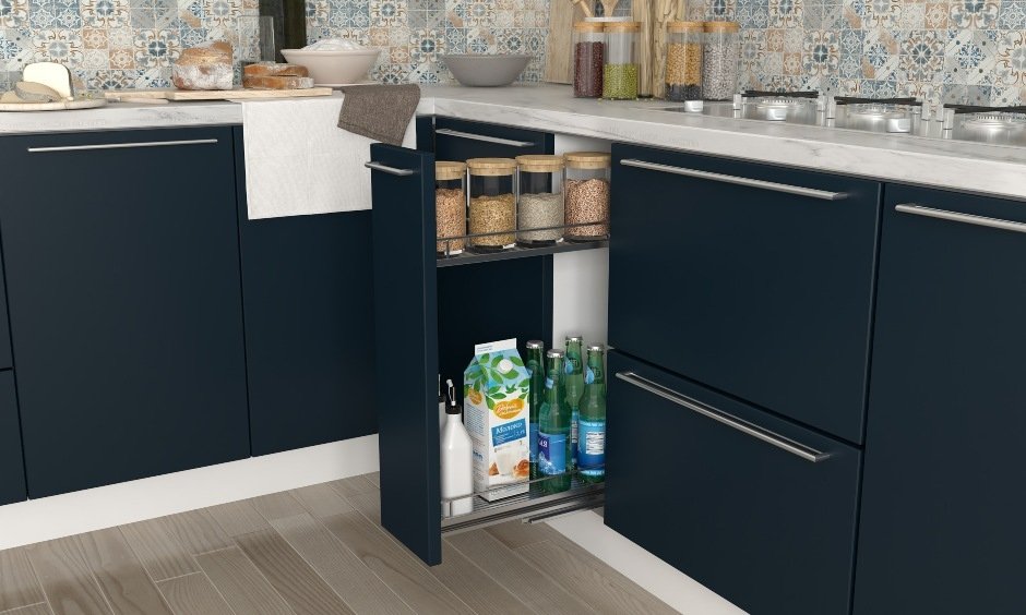 Bottle pull-out kitchen unit  for easy  access to the bottles without spillage