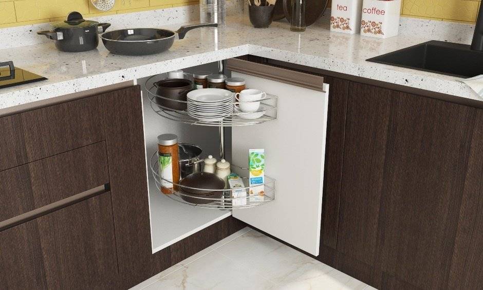 D- carousel Kitchen pull-out storage, which uses hidden corners of the space