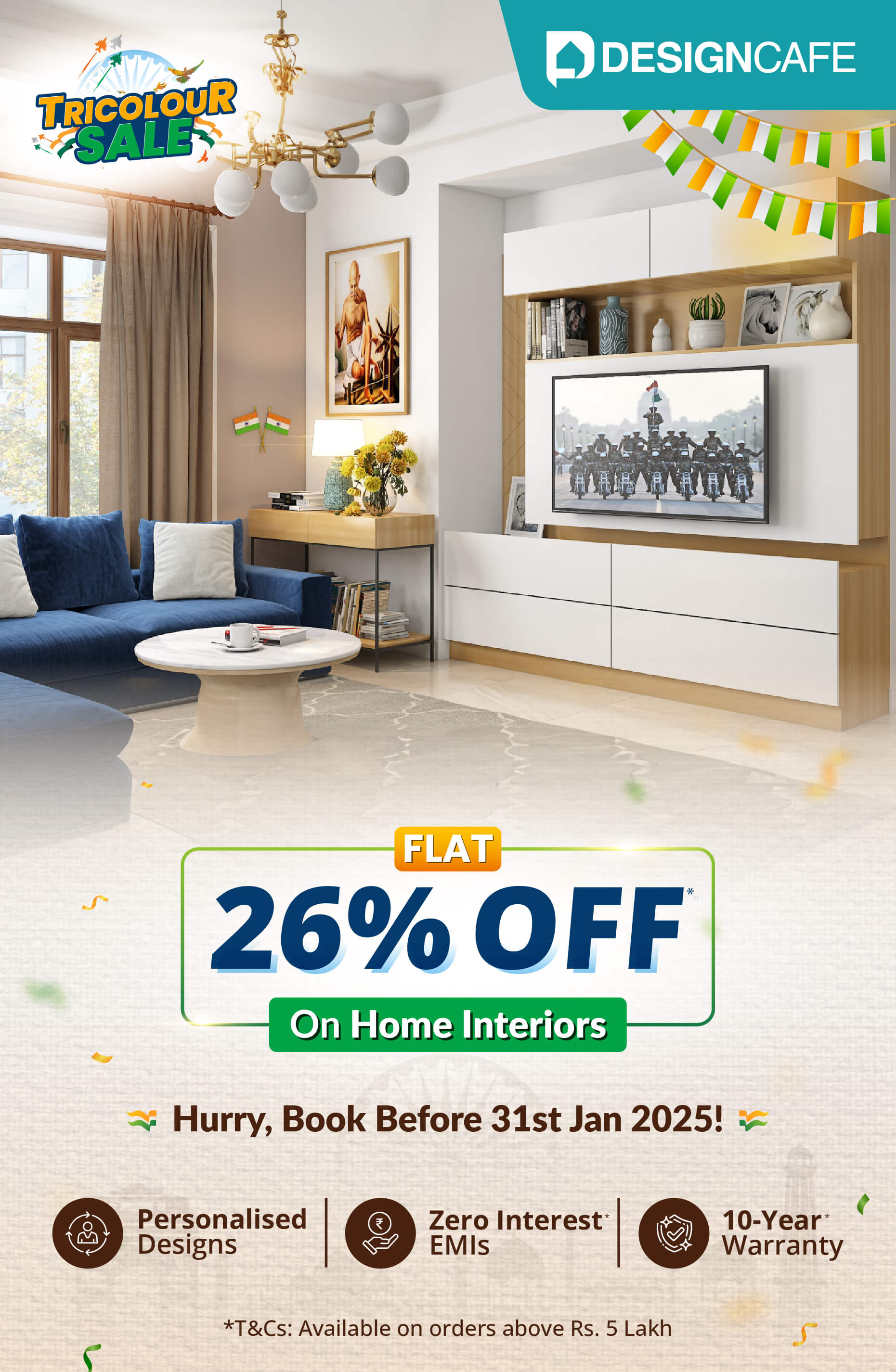 DesignCafe Christmas Special Offer: 25% OFF on Home Interiors.