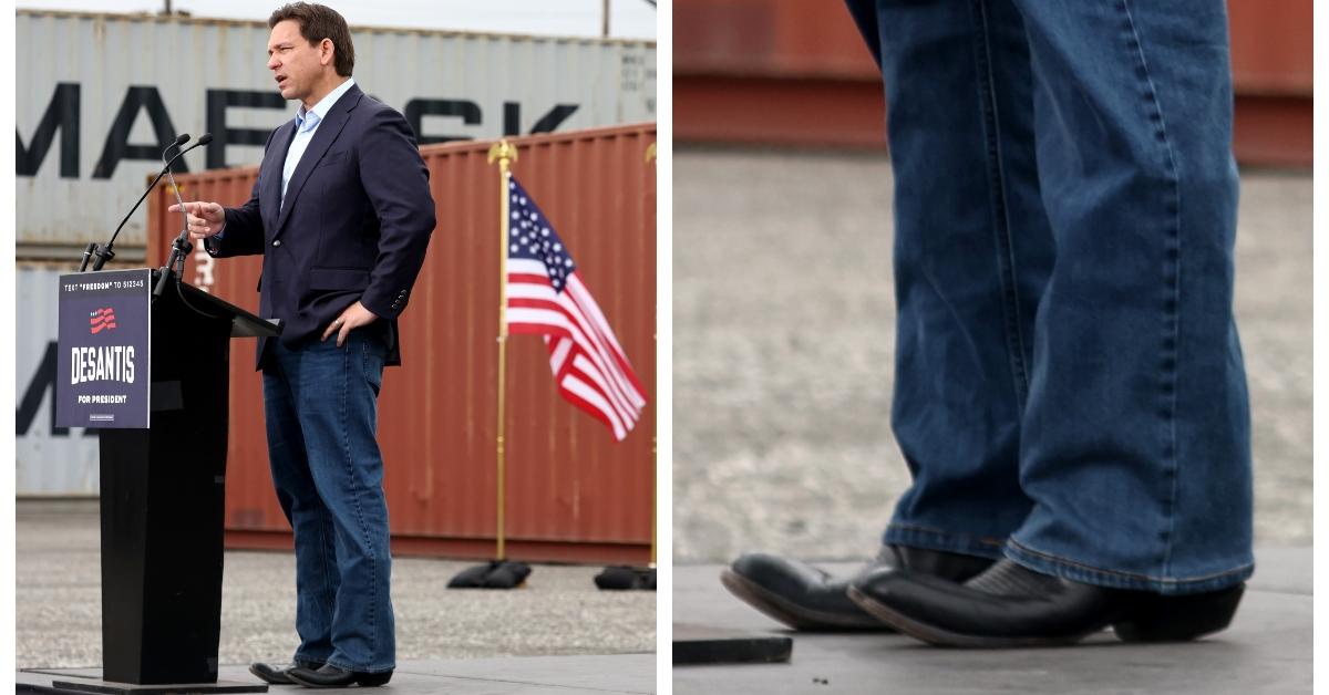 Republican presidential candidate Florida Gov. Ron DeSantis speaks at a campaign event at the Los Angeles Harbor Grain Terminal on Sept. 29, 2023