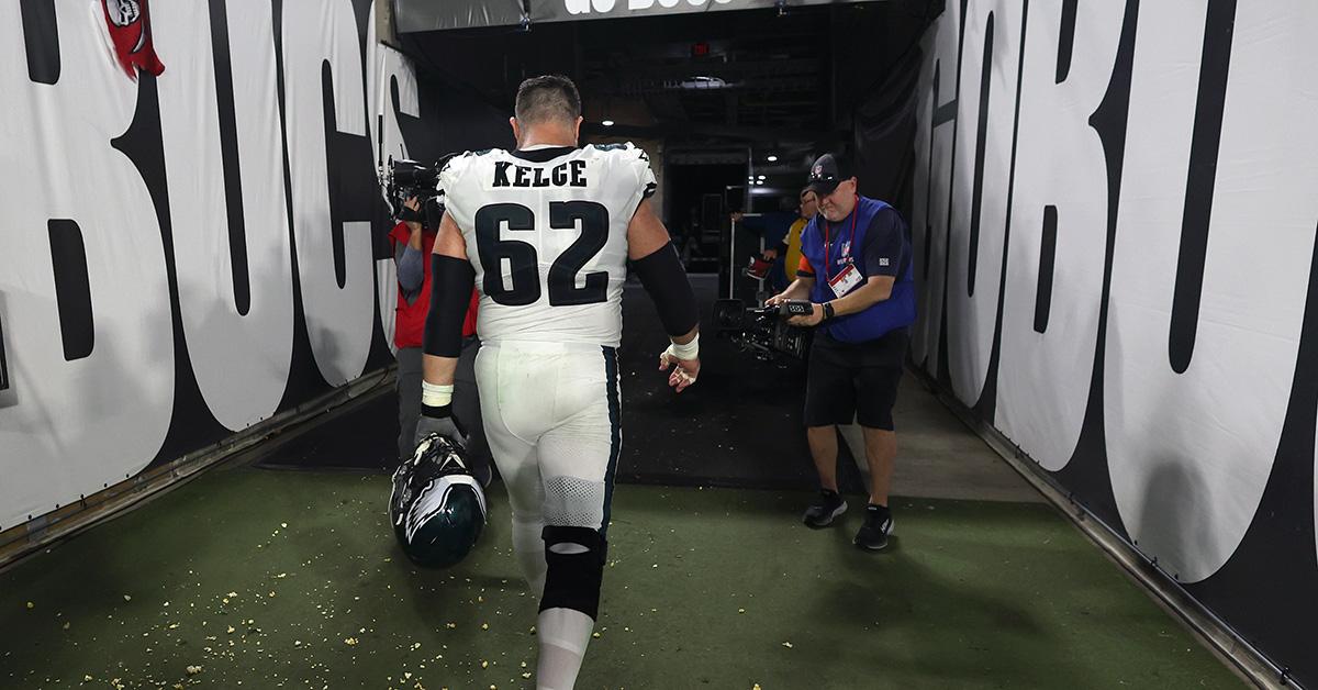 Jason Kelce walking into the tunnel after the Eagles loss to the Buccaneers on Jan. 15, 2024. 