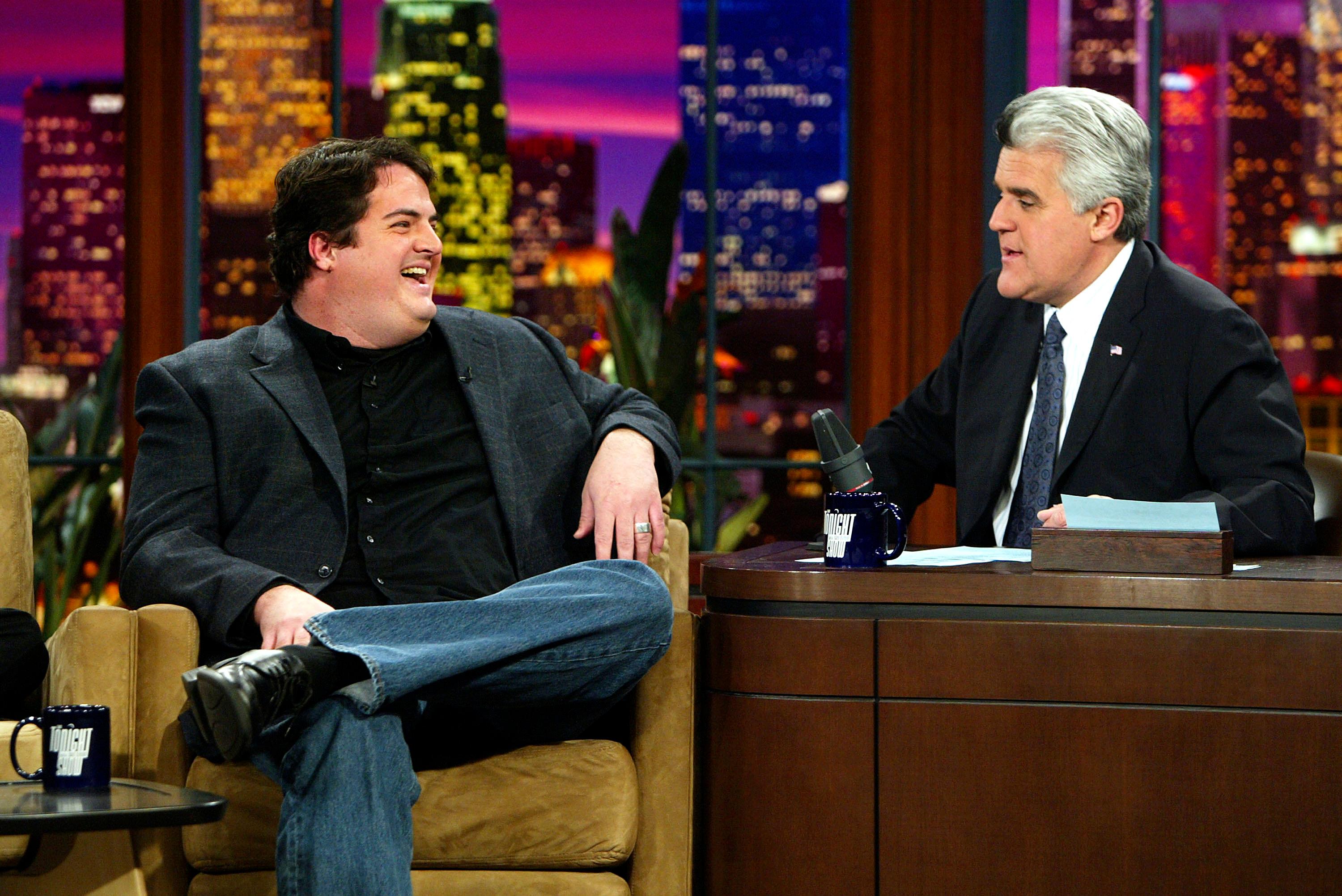 (l-r): Steven Bailey and Jay Leno talking on 'The Tonight Show' in 2004.