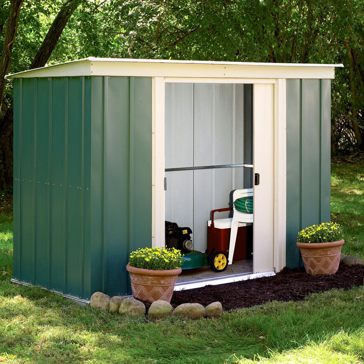 Arrow Greenvale 6x4 ft Pent Green & white Metal 2 door Shed