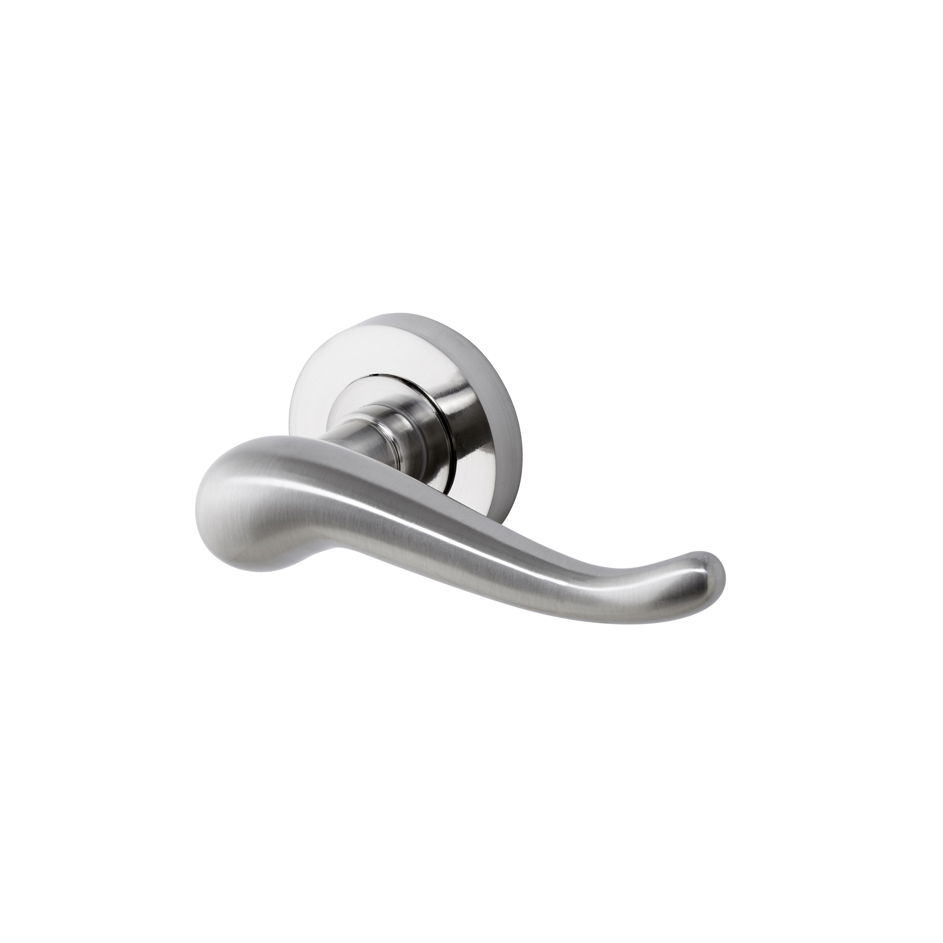 Colours Rhyl Satin Nickel effect Brass Curved Latch Push-on rose Door handle (L)119mm