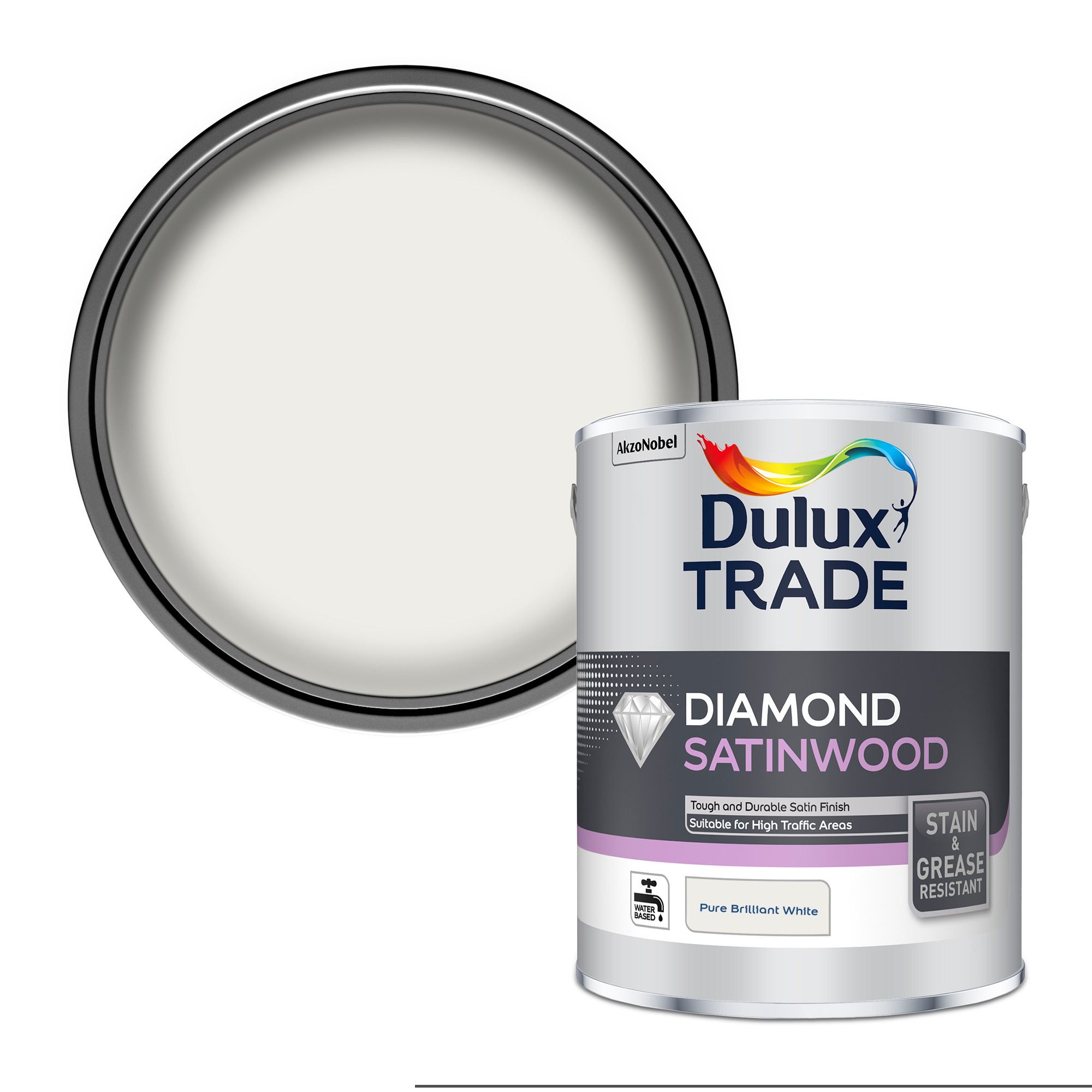 Dulux Trade Diamond Pure brilliant white Satinwood Metal & wood paint, 2.5L