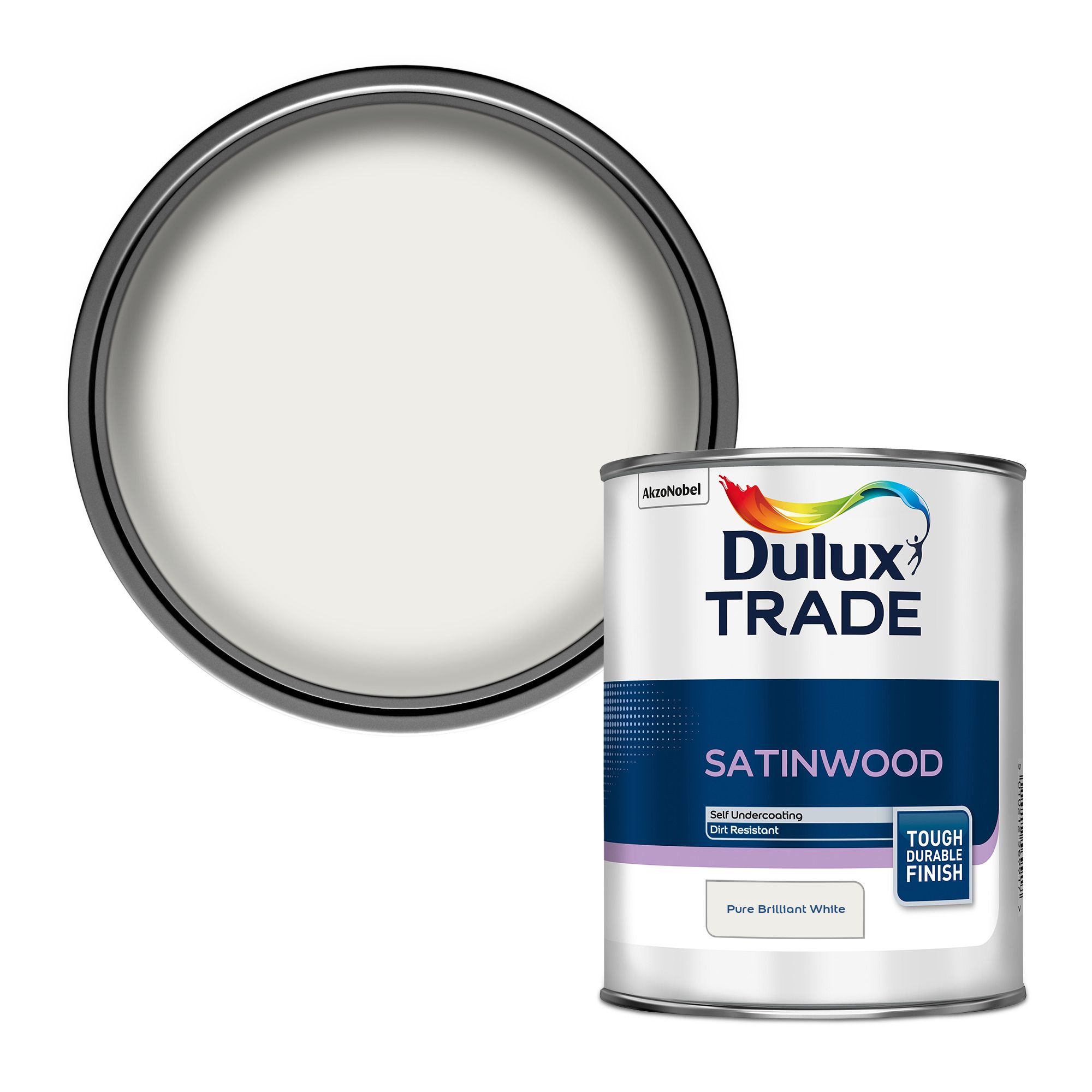 Dulux Trade Pure brilliant white Satinwood Metal & wood paint, 1L