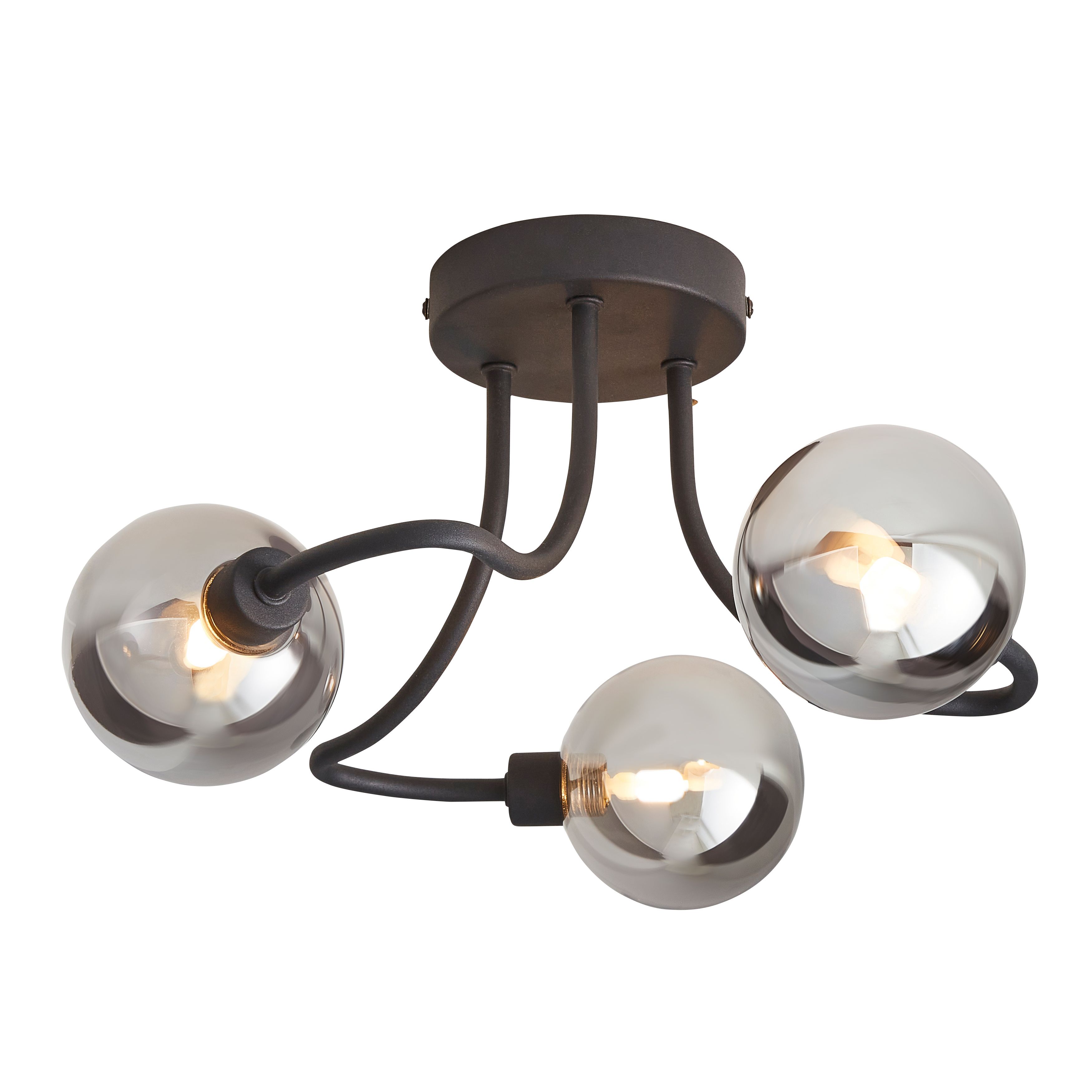 GoodHome Matt Glass & metal Black 3 Lamp LED Ceiling light