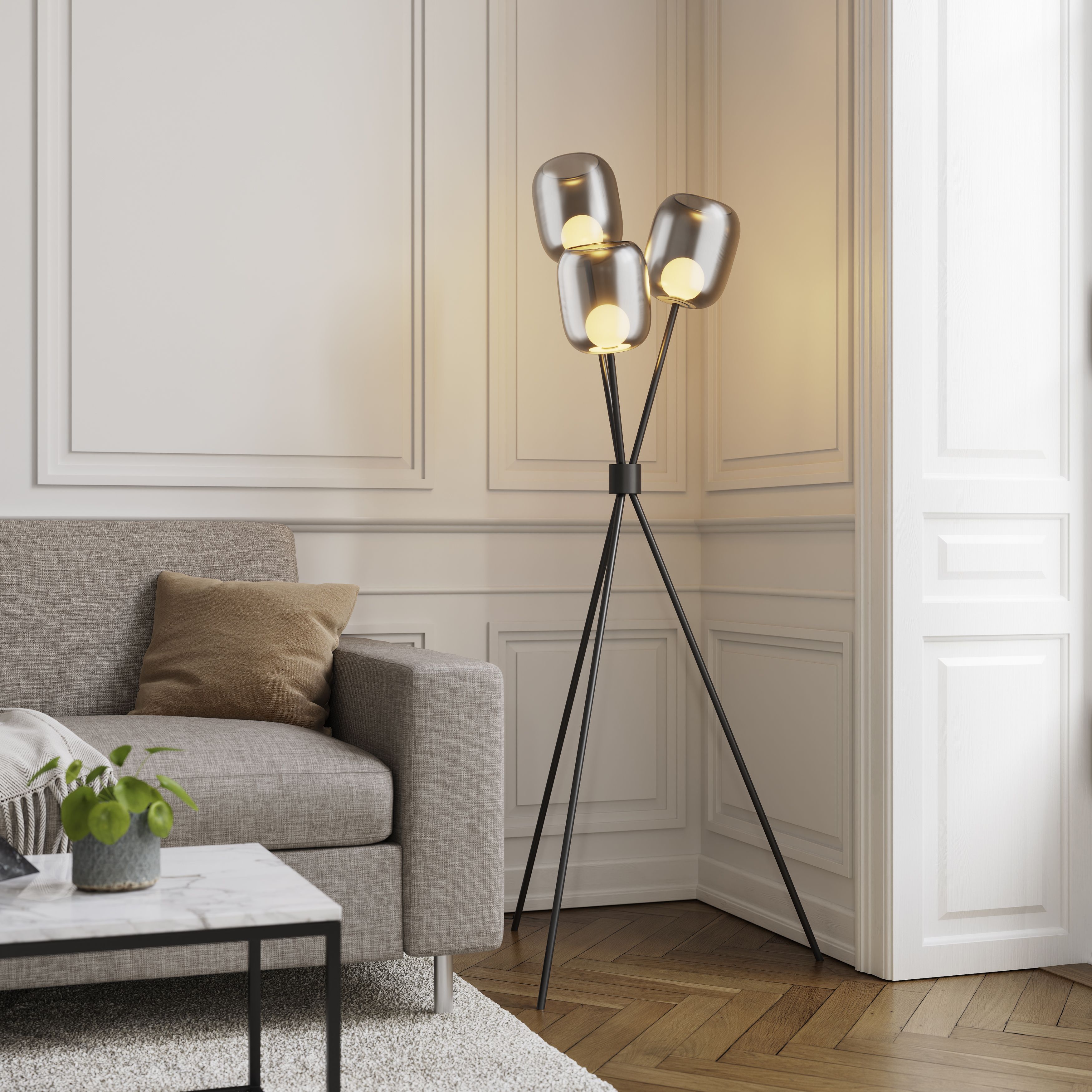 GoodHome Slough Tripod Matt Black LED Floor lamp