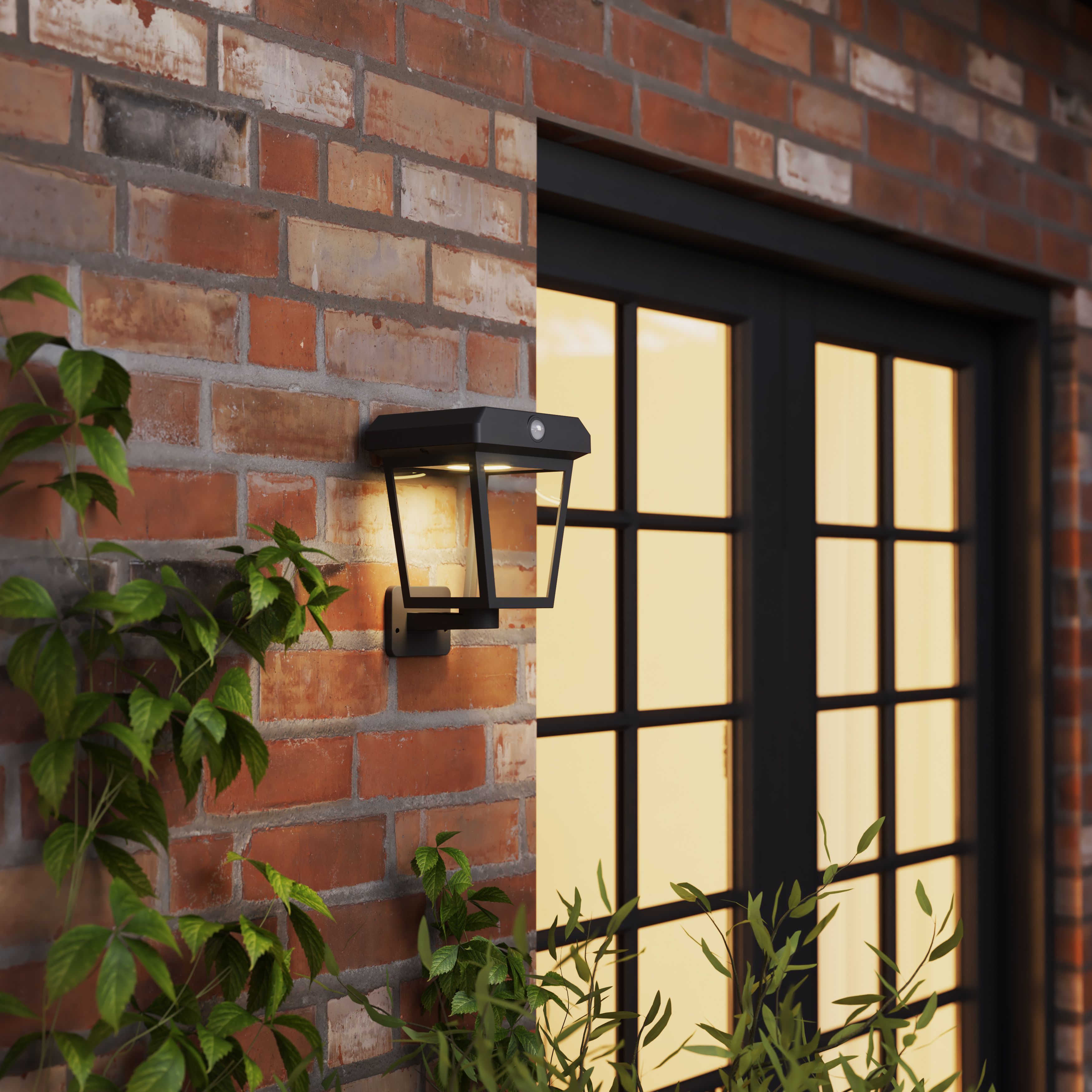 GoodHome Tomman Non-adjustable Black Solar-powered Integrated LED PIR With motion sensor Outdoor Wall light