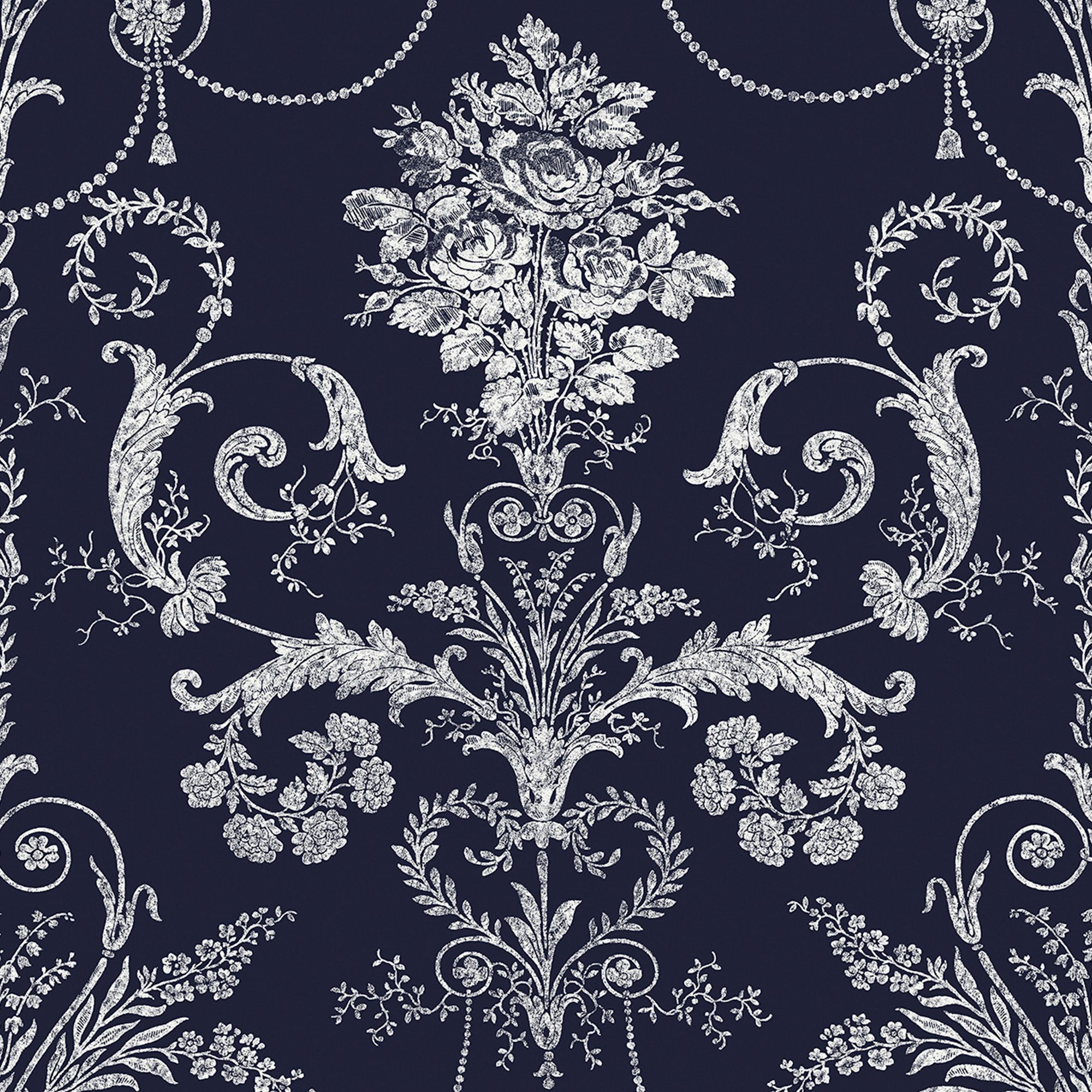 Laura Ashley Josette Midnight Damask Smooth Wallpaper