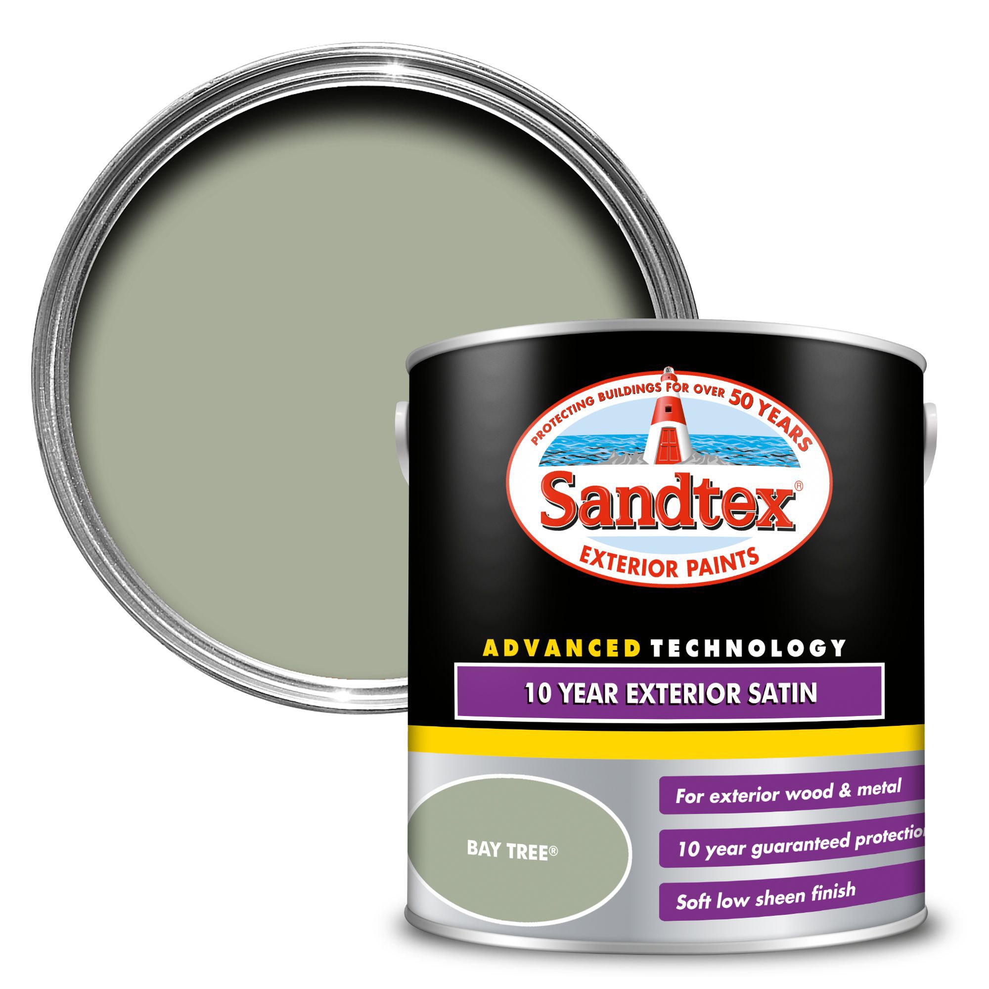 Sandtex 10 year Bay tree Satinwood Exterior Metal & wood paint, 2.5L